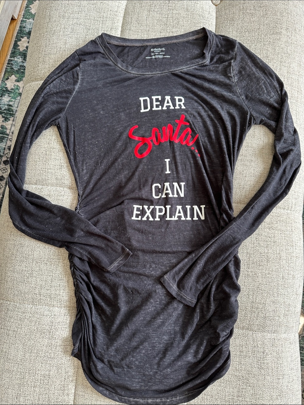 Dear Santa Long Sleeve Graphic Maternity Tee - Black with Red & White Print